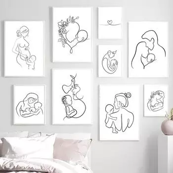 Детские, мама, папа, любовь, семья, черно-белые детские постеры на скандинавскую тему и принты, настенная живопись на холсте, настенные панно, декор для детской комнаты A4 21X30cm No Framed