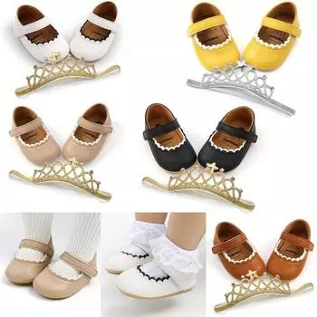 Детские милые нескользящие туфли из искусственной кожи на мягкой подошве + резинка для волос принцессы 5/L