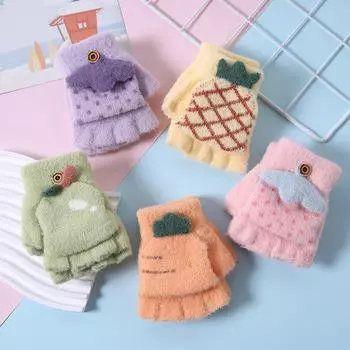 Детские милые перчатки-перевертыши с мультяшным принтом — утолщенная трикотажная одежда на осень/зиму, теплые, морозостойкие, идеально подходят для мальчиков и девочек, пишущих письма. Cat, 3-7 years old светло-розовый