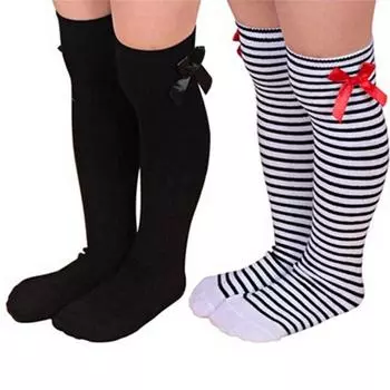 Детские милые полосатые носки принцессы с бантом для девочек, зимние теплые носки до колена чёрный