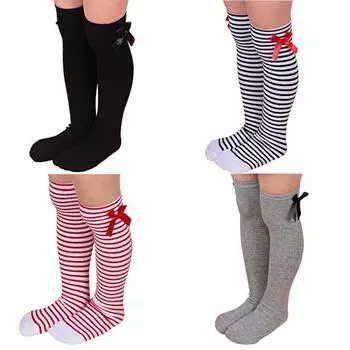 Детские милые полосатые носки принцессы с бантом для девочек, зимние теплые носки до колена красный