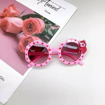 Детские милые солнцезащитные очки с изображением медведя из мультфильма, вогнутая форма, детские солнцезащитные очки, солнцезащитный крем, детские очки розовый