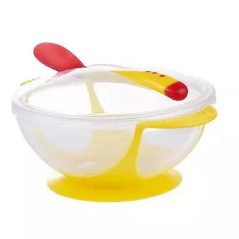 Детские миски с присоской, крышкой с защитой от проливания, ложкой с датчиком температуры, чашей бинаурального дизайна (Пакет из 3)