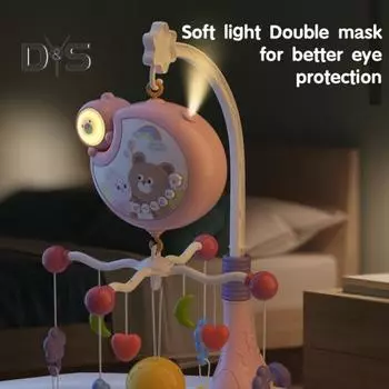 Детские мобили для кроваток Мобиль для кроватки с музыкой и подсветкой Пульт дистанционного управления Вращающаяся игрушка-погремушка Проекция звезд Расслабляющая музыка Погремушка для детской кроватки для мальчиков розовый