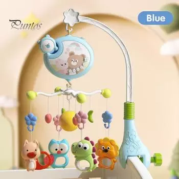 Детские мобили для кроваток Мобиль для кроватки с музыкой и подсветкой Пульт дистанционного управления Вращающаяся игрушка-погремушка Проекция звезд Расслабляющая музыка Погремушка для детской кроватки для мальчиков синий