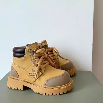 Детские модели весна-осень, новые кожаные матовые сапоги для мальчиков, модные сапоги цвета ревеня, короткие сапоги для девочек 26 коричневый