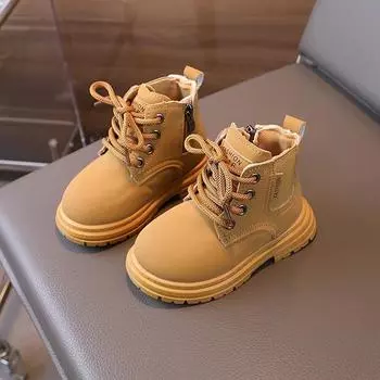 Детские модные ботинки, ботильоны на платформе для девочек в британском стиле, весна-осень, универсальные детские повседневные ботинки для мальчиков, нескользящая молния 21 чёрный