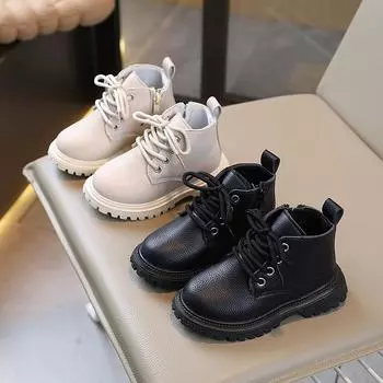Детские модные ботинки осень 2023 Сапоги для мальчиков и девочек 22 чёрный