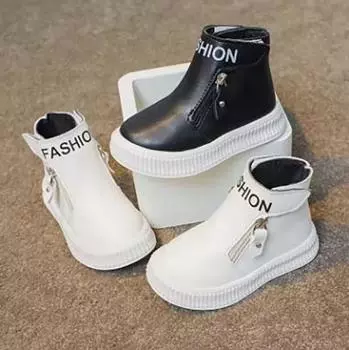 Детские модные ботинки с застежкой-молнией сбоку, с круглым носком, для мальчиков, спортивные ботинки, классические, однотонные, нескользящие, короткие кожаные ботинки для девочек 25 белый