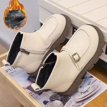 Детские модные британские сапоги на толстой подошве с высокой посадкой на молнии с плюшевой изоляцией из хлопка с высоким верхом, модные сапоги 27 чёрный