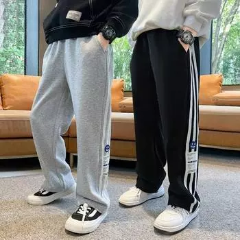 Детские модные брюки в полоску, брюки для мальчиков, новые детские повседневные спортивные брюки, спортивные штаны для мальчиков 120 чёрный