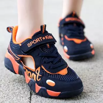 Детские модные дышащие туфли на липучках с сетчатой рамкой, размер плюс, спортивная и досуговая обувь, сандалии для улицы 28-40 28 синий/оранжевый