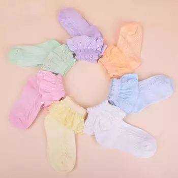 Детские модные однотонные короткие хлопковые носки из дышащей сетки с кружевной отделкой для девочек 1-3 Years жёлтый