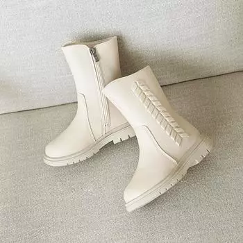 Детские модные однотонные осенне-зимние универсальные элегантные кожаные ботинки 2024 года, нескользящие, милые, темпераментные, короткие ботинки для девочек 27