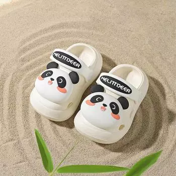 Детские модные сандалии с круглым носком и платформой с рисунком панды для девочек, пляжная обувь для малышей, лето 2024, обувь для мальчиков, нескользящая 130 бежевый