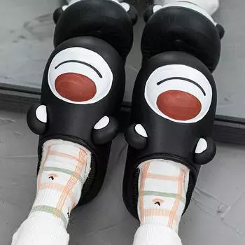 Детские модные тапочки из хлопка на толстой подошве больших размеров, теплая хлопковая обувь, домашние тапочки из хлопка для дома и улицы 30-41 30 чёрный