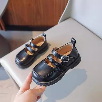 Детские модные туфли для девочек на плоской подошве 2024 года, новые простые нескользящие туфли для принцесс, прямые поставки, повседневная детская обувь, черные школьные туфли 22 хаки