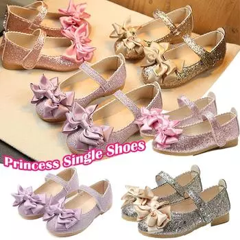 Детские модные туфли принцессы с бантом для танцев из нубука для девочек, одинарные туфли из кожи 22 золотой