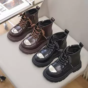 Детские модные высокие флисовые теплые хлопковые ботинки больших размеров, зимние ботинки, хлопковые ботинки, средние ботинки 26-36 26 чёрный