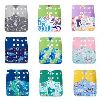 Детские моющиеся регулируемые тканевые подгузники с мультяшными животными, водонепроницаемые дышащие подгузники one size розовый
