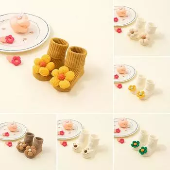 Детские мягкие детские носки, хлопковые противоскользящие носки-тапочки с рисунком цветов, детская обувь, милая зимняя обувь M