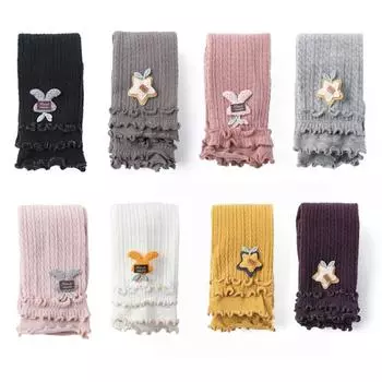 Детские мягкие милые толстые эластичные однотонные штаны с украшением в виде кролика для девочек, леггинсы, низ L