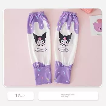Детские мультяшные ледяные рукава, перчатки для защиты от солнца, свободные, для девочек, защита от УФ-лучей, летние ледяные шелковые нарукавники, для улицы, новинка 2025 года Kulomi White Purple Color 1 Pair All yards