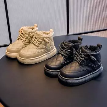 Детские, мужские, женские и детские Водонепроницаемые и нескользящие детские зимние хлопковые сапоги с ворсом и утолщенным термосапогом для снега 21 чёрный