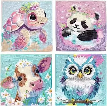 Детские наклейки-бриллианты в виде животных из мультфильмов своими руками - набор для творчества с бриллиантами No Frame, Four-piece set