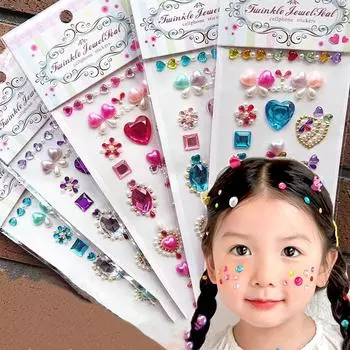 Детские наклейки с бриллиантами для девочек, наклейки для лица, бусины, брови, сердце, макияж, трехмерные наклейки с кристаллами любви жемчужного цвета