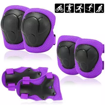 Детские наколенники, комплект защитного снаряжения 6 в 1, наколенники, налокотники с защитой запястий, безопасность детей фиолетовый