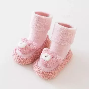 Детские напольные носки Осень Зима Мультяшный медведь Обувь для малышей Носки Толстые Противоскользящие Детские чулки Мальчик Девочка Носок для ходьбы в помещении 12(6-12Months)