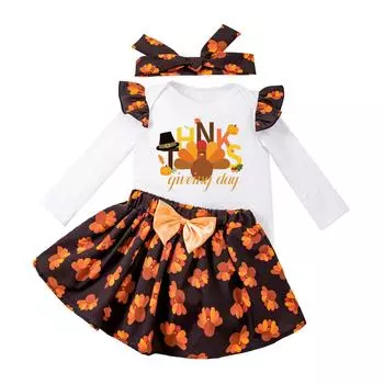 Детские наряды на День благодарения для девочек с длинными рукавами, индейка, комбинезон, юбка-пачка, комплект одежды для новорожденных 68