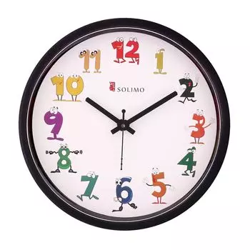Детские настенные часы 12 дюймов, пластик и стекло (Бесшумное движение, черная рамка)