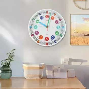 Детские настенные обучающие часы, бесшумные, не тикающие, легко читаемые, работающие от батареек, красочные обучающие