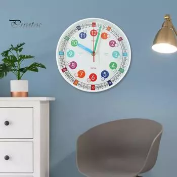 Детские настенные обучающие часы, бесшумные, не тикающие, легко читаемые, работающие от батареек, красочные обучающие часы, украшение для детской комнаты белый