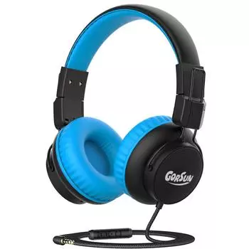 Детские наушники, наушники, ограничение громкости 85 дБ/94 дБ, проводные наушники с микрофоном, функция совместного использования, регулируемые детские наушники для школы/планшета/ПК 18*15*6.5cm синий/чёрный