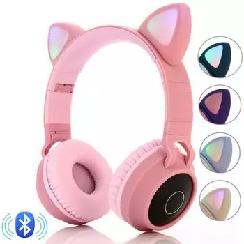 Детские наушники с кошачьими ушками Красочные стереонаушники Bluetooth 5.0 с микрофоном