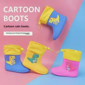 Детские непромокаемые сапоги с мультяшным динозавром, со шнурком, на хлопковой подкладке, для мальчиков и девочек, идеально подходят для детского сада. Inner 18cm (Size 29-30)
