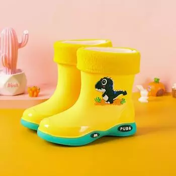 Детские непромокаемые туфли, подходящие для четырех сезонов. Детские водонепроницаемые непромокаемые туфли с изображением динозавра и хлопковым чехлом. Съемные резиновые непромокаемые туфли. 20 синий