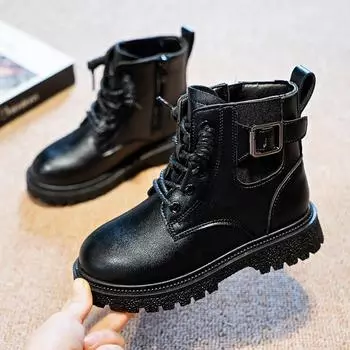 Детские нескользящие износостойкие модные высокие ботинки Martin из ультратонкого волокна спортивные ботинки для мальчиков и девочек 27 чёрный