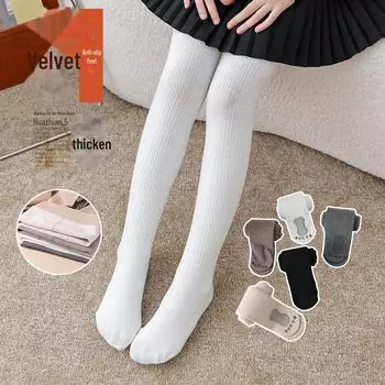 Детские нескользящие леггинсы из гребенного хлопка: Осенне-зимний дизайн с витой щеткой Size M (Height 85-100)