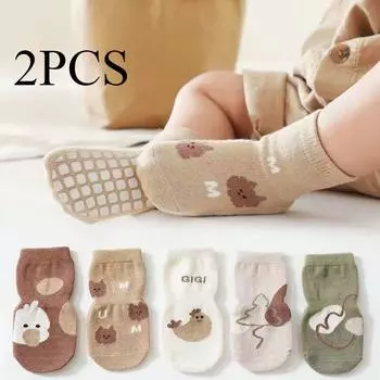 Детские нескользящие носки, милые хлопковые носки с рисунком для девочек, для новорожденных, детские носки, аксессуары S зелёный/белый