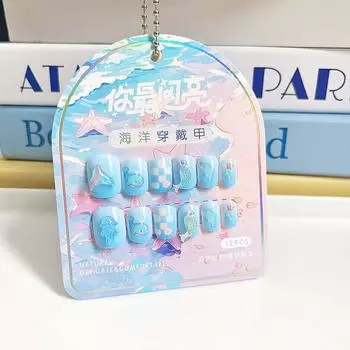 Детские ногти-дельфины Океанские накладные ногти Морская звезда Детское наращивание накладных ногтей Детские накладные ногти Девочки StyleC