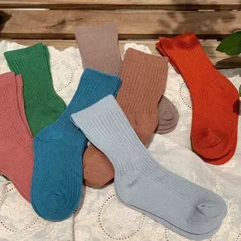 Детские носки, 5 пар однотонных детских носков средней длины L