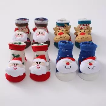 Детские носки Детские хлопковые носки для мальчиков и девочек с мультяшными головками в рождественском стиле