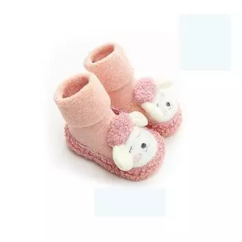 Детские носки Детские осенне-зимние толстые и пушистые хлопковые теплые тапочки на толстой подошве Украшенные мультяшными животными Детские носки 6M