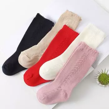 Детские носки Длинные детские носки-трубы Полые однотонные хлопковые носки M красный