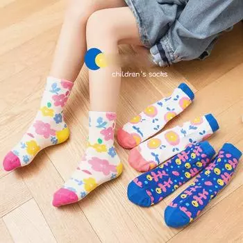 Детские носки для детей 1–9 лет, модные носки с принтом для девочек, детские носки, носки до середины икры из чесаного хлопка, 3 пары S/1-3Y