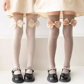 Детские носки для девочек, длинные носки с бантом, школьные гольфы для подростков, гольфы для девочек, весна-осень one size